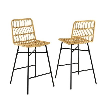 Rattan Bar Stools, Set of 2, 27-Inch Seat, Yellow