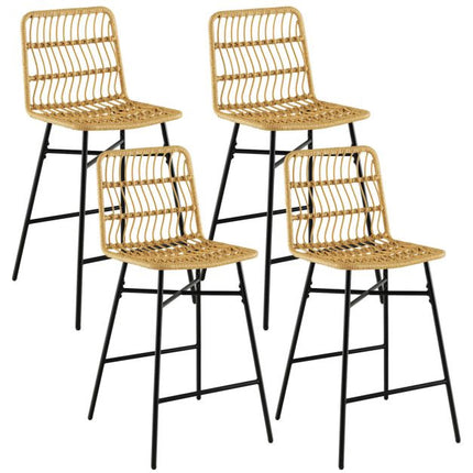 Rattan Bar Stools, Set of 2, 27-Inch Seat, Yellow