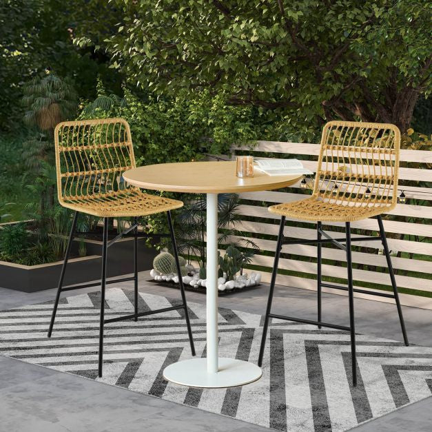 Rattan Bar Stools, Set of 2, 27-Inch Seat, Yellow