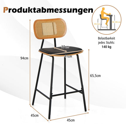 Rattan Bar Stools Set of 2, 65.5cm Seat Height