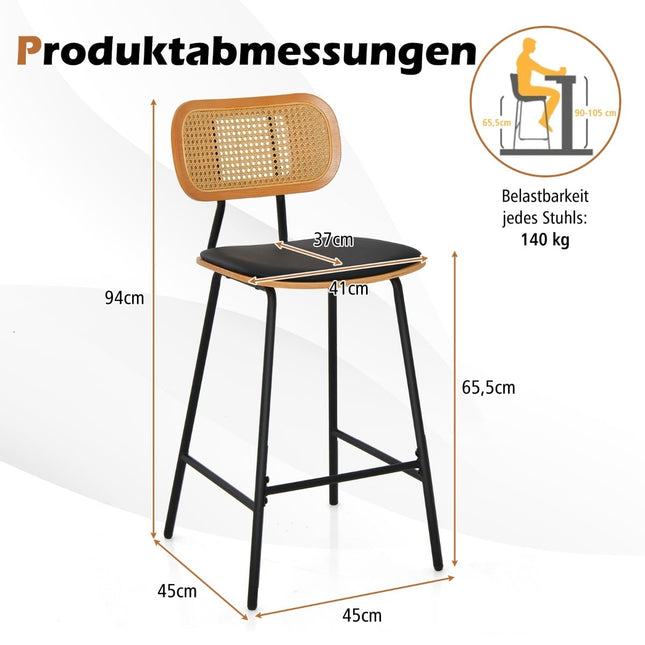 Rattan Bar Stools Set of 2, 65.5cm Seat Height