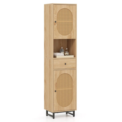 Rattan Bathroom Cabinet with Adjustable Shelves & Drawer