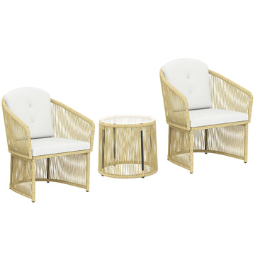 Rattan Bistro Set with Cushions – Table & 2 Chairs