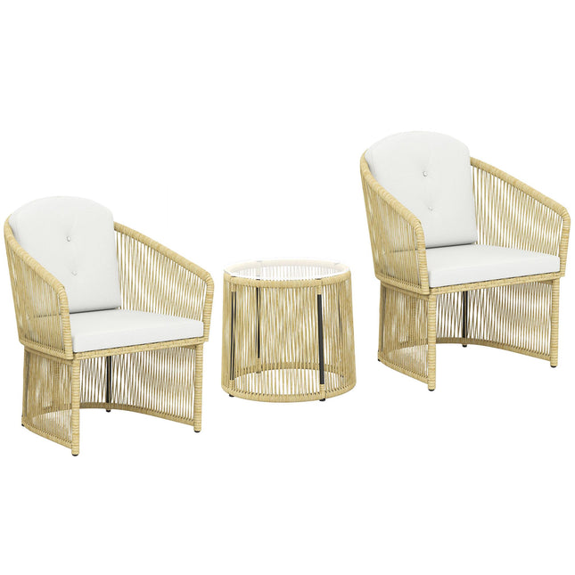 Rattan Bistro Set with Cushions – Table & 2 Chairs