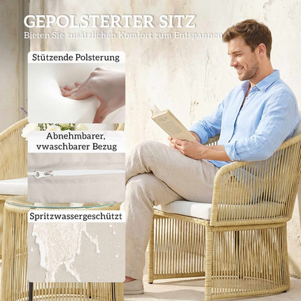 Rattan Bistro Set with Cushions – Table & 2 Chairs