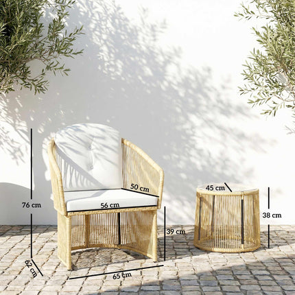 Rattan Bistro Set with Cushions – Table & 2 Chairs