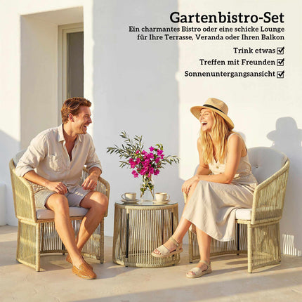 Rattan Bistro Set with Cushions – Table & 2 Chairs