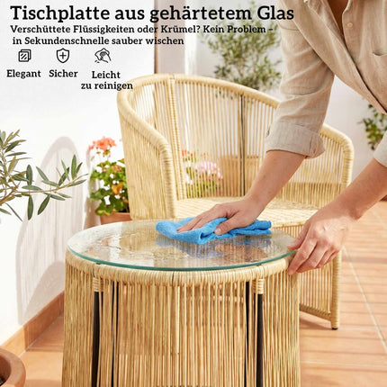 Rattan Bistro Set with Cushions – Table & 2 Chairs