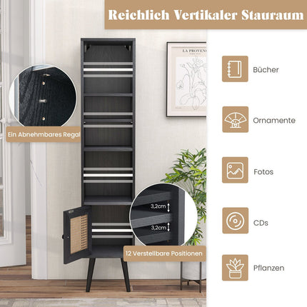 Rattan Bookshelf with 4 Shelves & Door, Boho Style