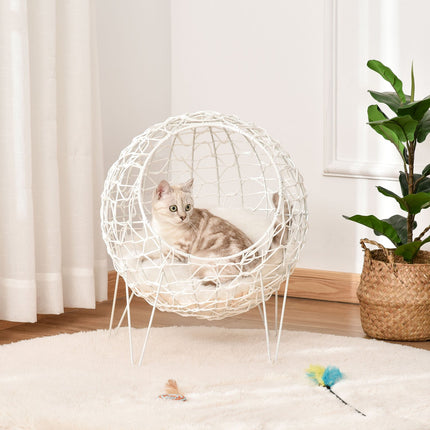 Root size cave with cushion, raised design, cream colored Ø45x57 Cm