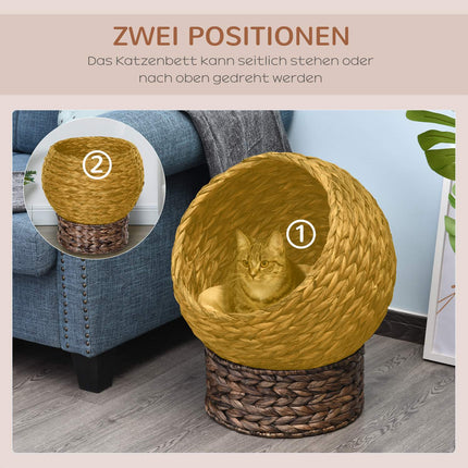 Rattan Kattenmand Gezellige Kattengrot Van Waterhyacint, Donkerbruin, Ideaal Voor De Woonkamer, 50X42X60Cm