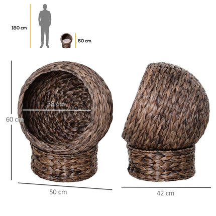 Rattan Kattenmand Gezellige Kattengrot Van Waterhyacint, Donkerbruin, Ideaal Voor De Woonkamer, 50X42X60Cm