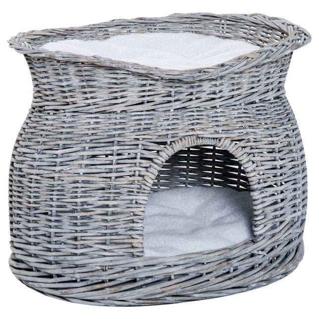 Rattan Cat Bed with canopy and cushion, water hyacinth