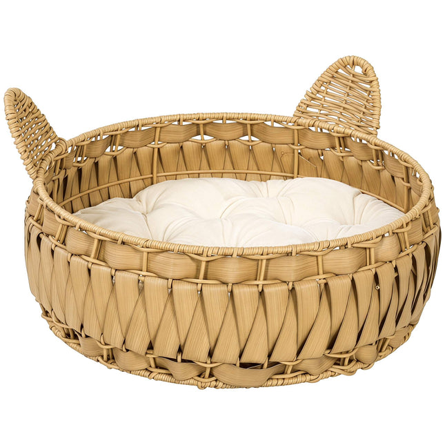 Rattan Cat Bed Cave, Removable Cushion, Up to 10 kg