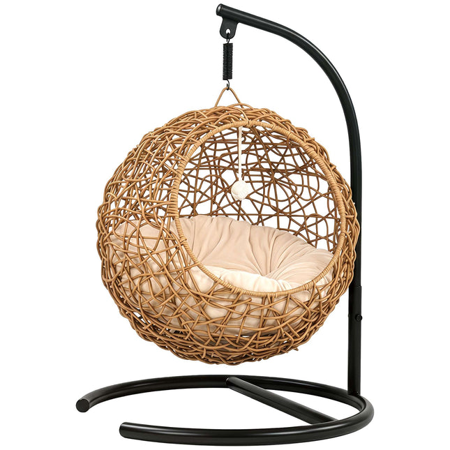 Rattan Cat Bed Cave, Washable Cushion, Play Ball, Up to 10 kg