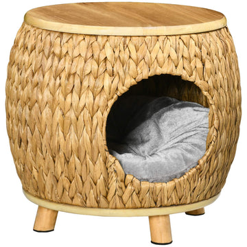Rattan Cat Cave & Bed - 2-in-1 with pillow, 44x43x42cm