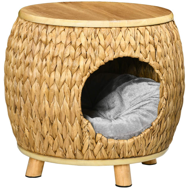 Rattan Cat Cave & Bed - 2-in-1 with pillow, 44x43x42cm