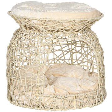 Rattan cave house with pillows, two-story house, beige