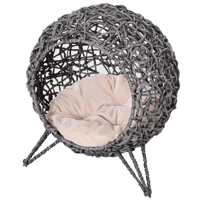 Rattan cage with cushions, raised, silver gray 52x58 cm