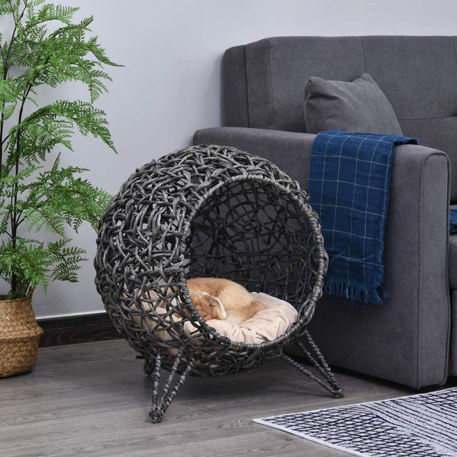 Rattan cage with cushions, raised, silver gray 52x58 cm