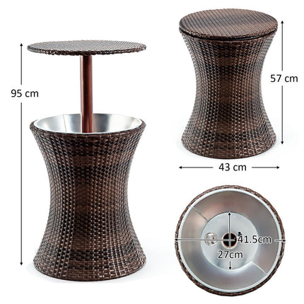 Rattan Cooler Side Table with Ice Bucket, 17L, Adjustable