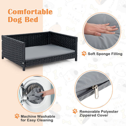 Rattan Dog Bed, Waterproof Removable Cushion, 62x46cm