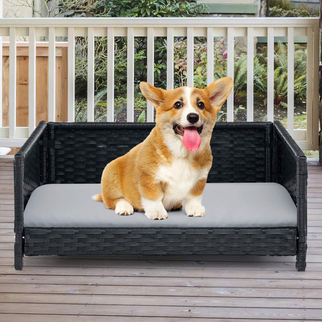 Rattan Dog Bed, Waterproof Removable Cushion, 62x46cm