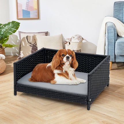 Rattan Dog Bed, Waterproof Removable Cushion, 62x46cm