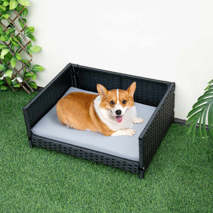 Rattan Dog Bed, Waterproof Removable Cushion, 62x46cm