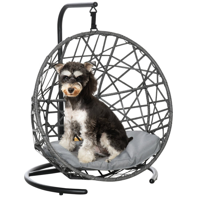 Rattan dog kennel & cat house, outdoor cushion, gray