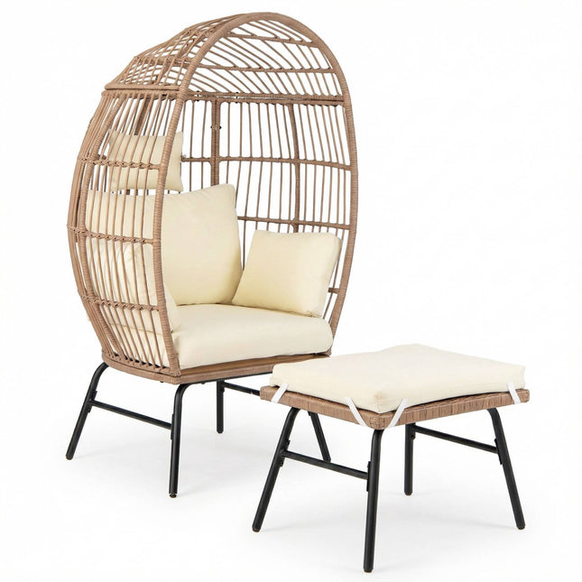 Rattan Egg Chair with Ottoman, Cushions for Indoor/Outdoor