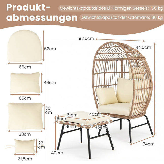 Rattan Egg Chair with Ottoman, Cushions for Indoor/Outdoor