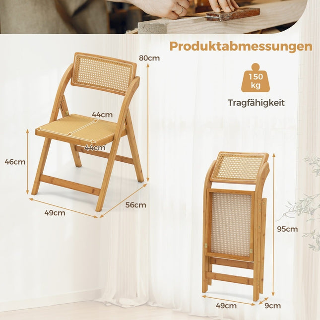 Rotan klapstoelen, bamboe frame, 360° draaibare rugleuning