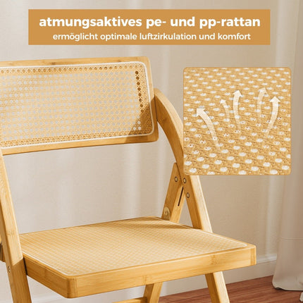 Rattan Folding Chairs, Bamboo Frame, 360 Swivel Backrest