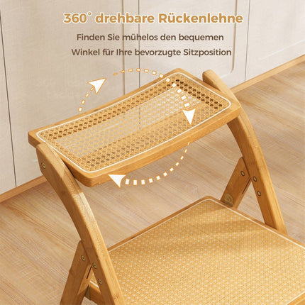 Rattan Folding Chairs, Bamboo Frame, 360 Swivel Backrest