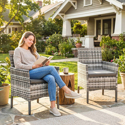 Rattan Garden Chairs Set, Grey, Cushioned, Weather-Resistant