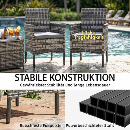 Rattan Garden Chairs Set, Grey, Cushioned, Weather-Resistant