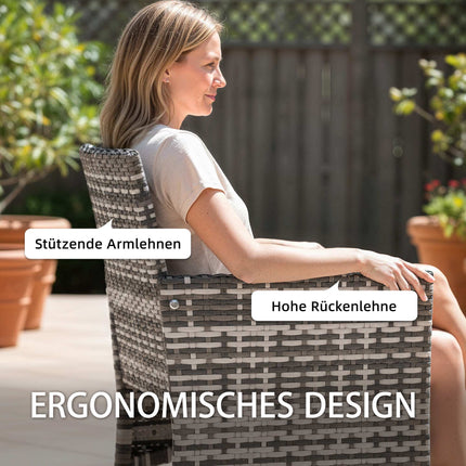 Rattan Garden Chairs Set, Grey, Cushioned, Weather-Resistant
