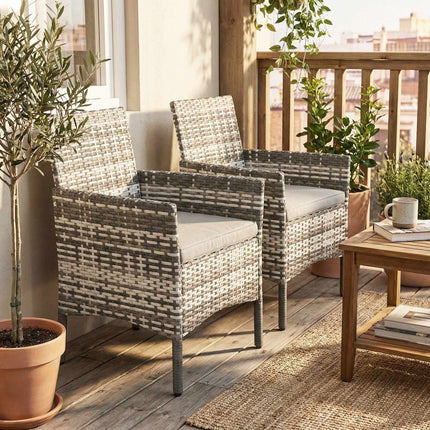 Rattan Garden Chairs Set, Grey, Cushioned, Weather-Resistant