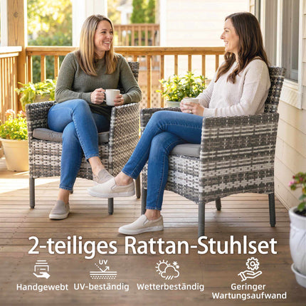 Rattan Garden Chairs Set, Grey, Cushioned, Weather-Resistant