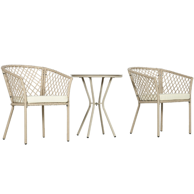 Rattan garden furniture - 3-piece balcony set, Khaki cushions