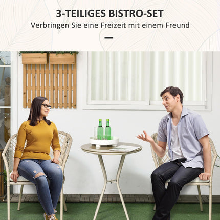 Rotan Tuinmeubelset 3-Delig, Tuinset Met Salontafel, 2 Stoelen, Balkonmeubelset Met Kussens, Tuinzitgroep, Kaki