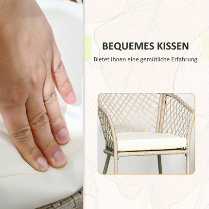 Rotan Tuinmeubelset 3-Delig, Tuinset Met Salontafel, 2 Stoelen, Balkonmeubelset Met Kussens, Tuinzitgroep, Kaki