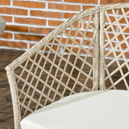 Rotan Tuinmeubelset 3-Delig, Tuinset Met Salontafel, 2 Stoelen, Balkonmeubelset Met Kussens, Tuinzitgroep, Kaki