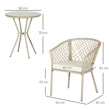 Rotan Tuinmeubelset 3-Delig, Tuinset Met Salontafel, 2 Stoelen, Balkonmeubelset Met Kussens, Tuinzitgroep, Kaki