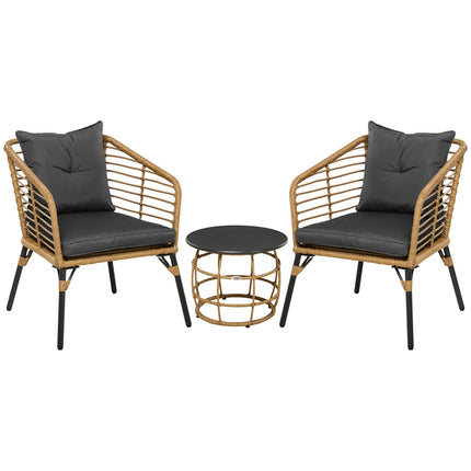 3-part patio in rattan with cushions, sand/dark grey