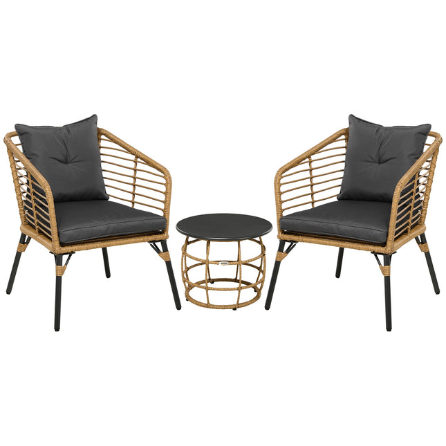3-part patio in rattan with cushions, sand/dark grey