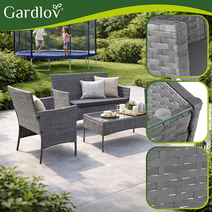 Rattan Garden Furniture Set, Dark Gray, Sofa, 2 Chairs, Table