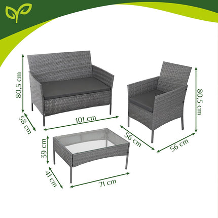 Rattan Garden Furniture Set, Dark Gray, Sofa, 2 Chairs, Table
