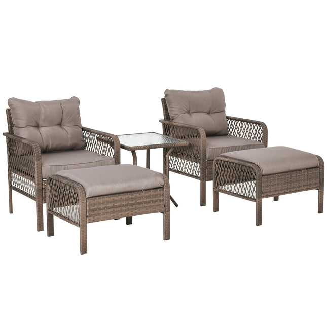 Rattan balcony furniture set - 4-seater sofa, stool & table